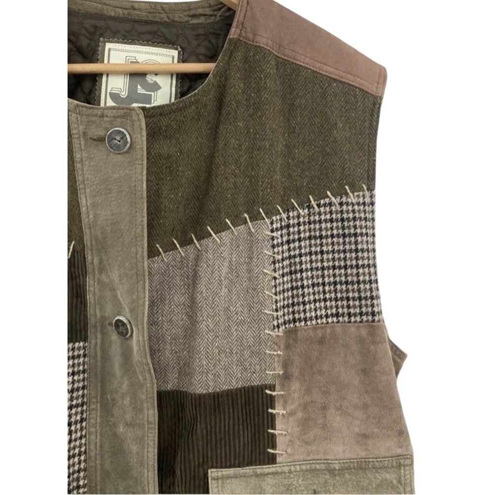 JLC 🔥Patchwork 🤑Vest Leather Wool Corduroy Y2K Forest Fairy 90s Vintage Grunge - Picture 4 of 9